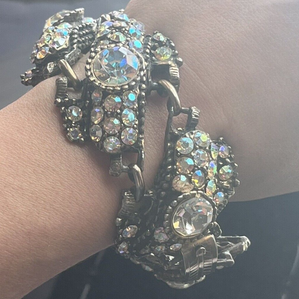 Juliana Delizza & Elster Aurora Borealis Encrusted Chunky Gunmetal Bracelet